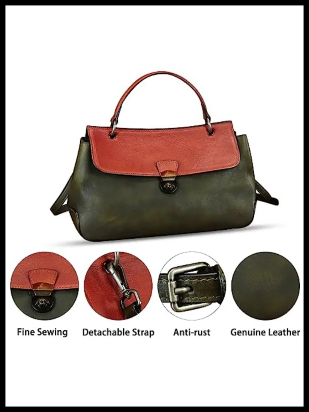 Genuine Leather Satchel Handbag Crossbody Shoulder Bag Vintage